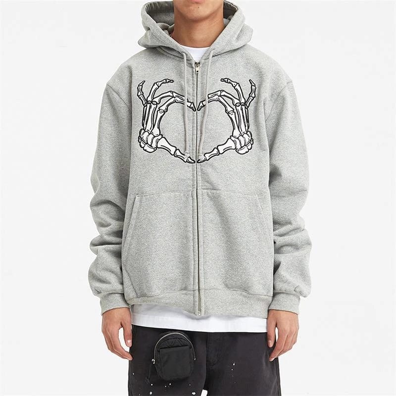 Skull Love Y2K Grunge Aesthetic Zip Up Hoodie for Trendy Vintage Style