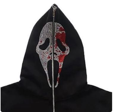 Skull Rhinestone Y2K Grunge Aesthetic Full Zip Hoodie for Trendy Outfits