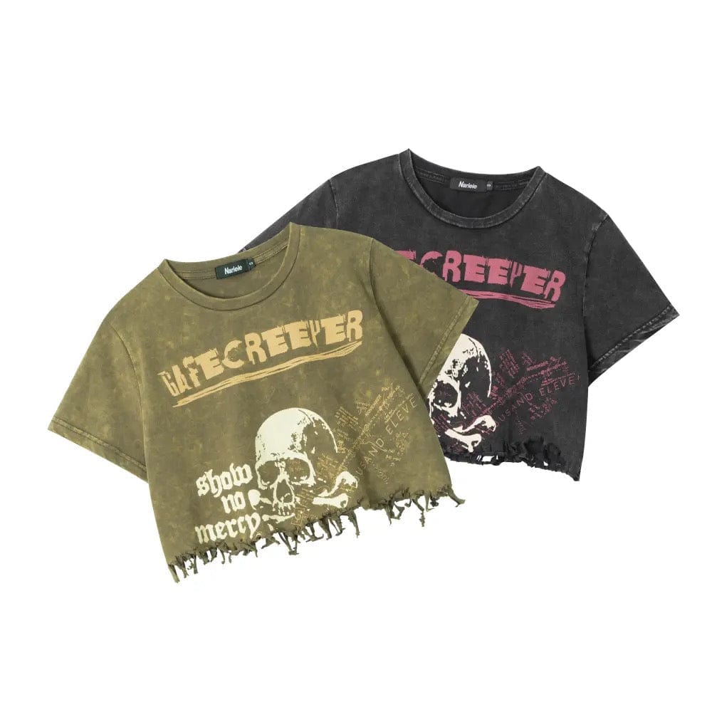 Skull Y2K Aesthetic Crop Top - Grunge Style Cute Top for Y2K Fashion Lovers