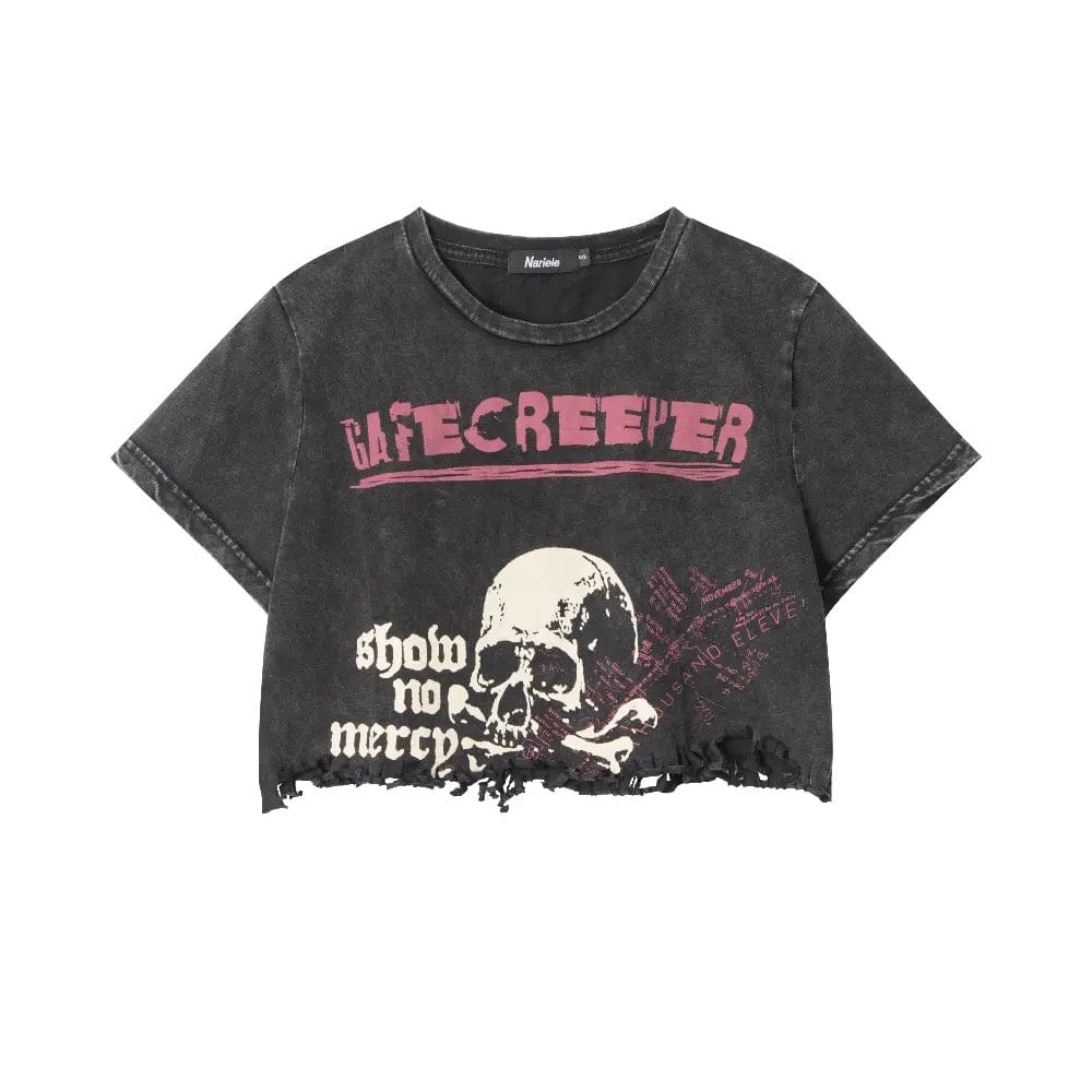 Skull Y2K Aesthetic Crop Top - Grunge Style Cute Top for Y2K Fashion Lovers