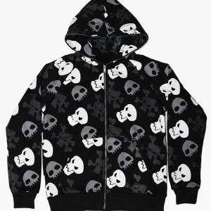 Skull Zip Up Hoodie - Y2K Grunge Style Comfy Layer for Edgy Aesthetic Outfits