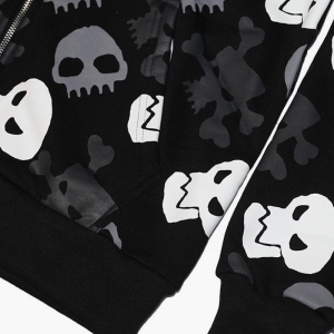 Skull Zip Up Hoodie - Y2K Grunge Style Comfy Layer for Edgy Aesthetic Outfits