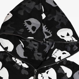 Skull Zip Up Hoodie - Y2K Grunge Style Comfy Layer for Edgy Aesthetic Outfits