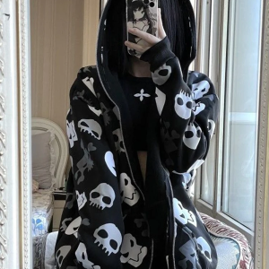 Skull Zip Up Hoodie - Y2K Grunge Style Comfy Layer for Edgy Aesthetic Outfits