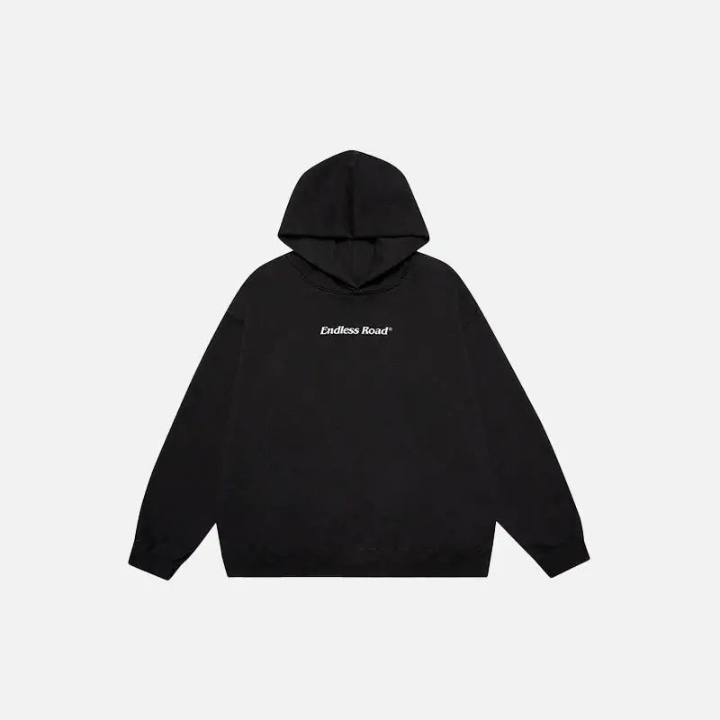 Solid Color Y2K Endless Road Hoodie - Trendy Comfy Streetwear for Aesthetic Outfits