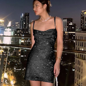 Sparkling Black Glitter Dress for Y2K Aesthetic Nights and Glamorous Events