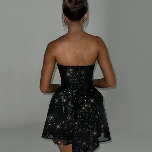 Sparkling Black Glitter Mini Dress for Y2K Aesthetic Nights and Party Vibes