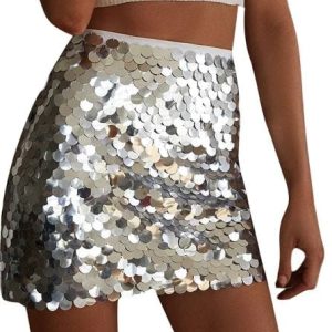 Sparkly Y2K Sequin Mini Skirt for Trendy Coquette and Grunge Aesthetic Outfits