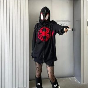 Spider Y2K Aesthetic Full Zip Hoodie - Trendy Grunge Style for Cozy Outfits