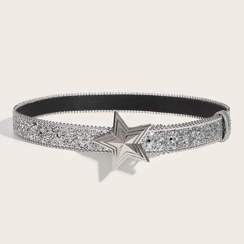 Star Buckle Y2K Belt - Trendy Y2K Fashion Accessory for Coquette and Grunge Aesthetics