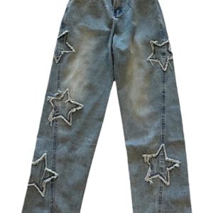 Star Embroidered Y2K Jeans for a Trendy Grunge Aesthetic Look