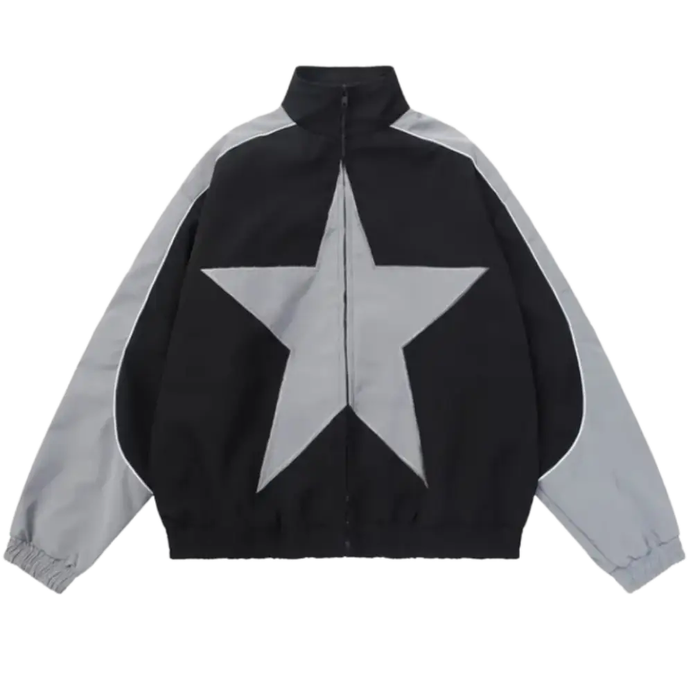 Star Zipper Grey Y2K Hoodie - Trendy Y2K Fashion with Coquette Aesthetic Touch