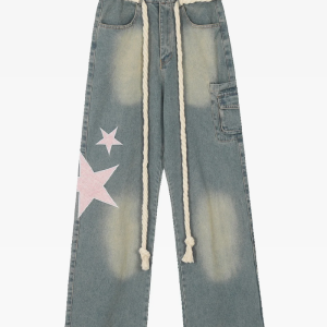 Starry Y2K Jeans: Trendy Grunge Style Denim with Aesthetic Appeal for Fashion Lovers