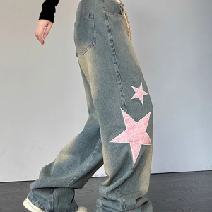 Starry Y2K Jeans: Trendy Grunge Style Denim with Aesthetic Appeal for Fashion Lovers