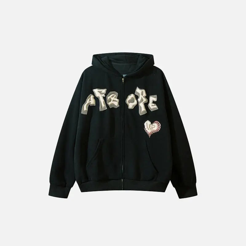 Sticky Heart Y2K Zip-Up Hoodie: Embrace Coquette Aesthetic with Comfy Style