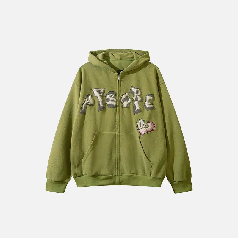 Sticky Heart Y2K Zip-Up Hoodie: Embrace Coquette Aesthetic with Comfy Style