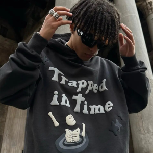 Trapped In Time Y2K Hoodie: Embrace Grunge Aesthetic with Cozy Vintage Vibes