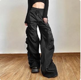 Trendy Black Y2K Cargo Pants for Grunge Aesthetic and Coquette Style Outfits