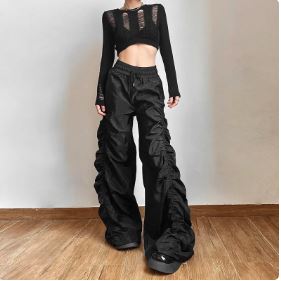 Trendy Black Y2K Cargo Pants for Grunge Aesthetic and Coquette Style Outfits