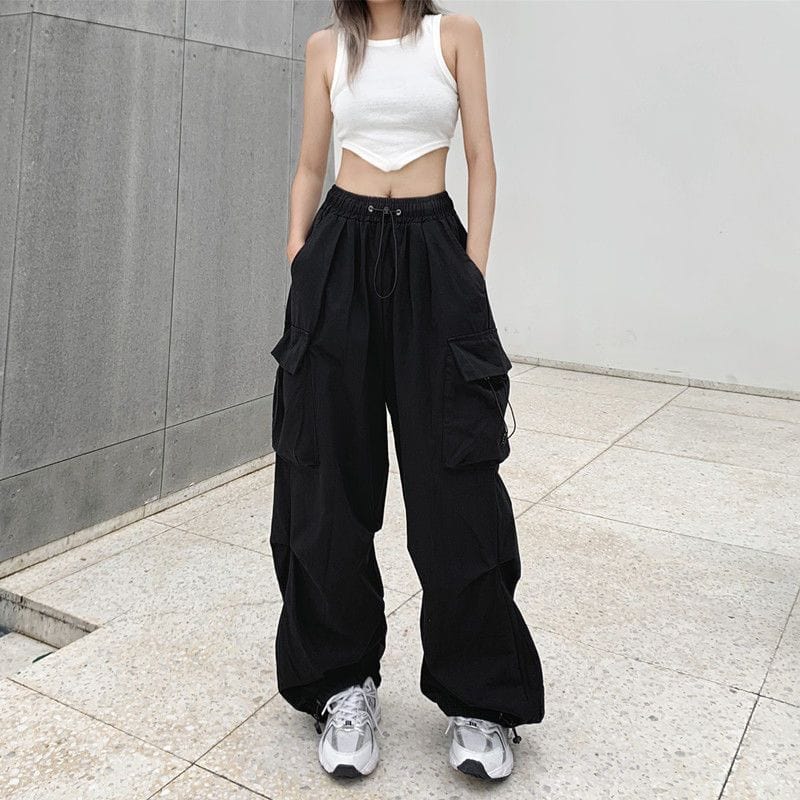 Trendy Black Y2K Cargo Pants for Grunge Aesthetic and Coquette Style Outfits