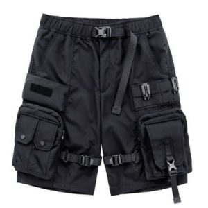 Trendy Black Y2K Cargo Shorts for Stylish Grunge Aesthetic Outfits and Casual Looks