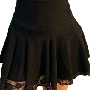 Trendy Black Y2K Mini Skirt for Grunge Aesthetic and Coquette Style Outfits