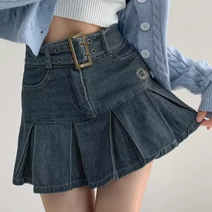 Trendy Dark Blue Denim Skirt - Y2K Aesthetic Essential for Grunge and Coquette Styles