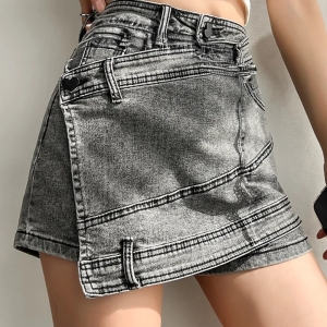 Trendy Gray Denim Mini Skirt for Y2K Aesthetic Outfits and Grunge Style Looks