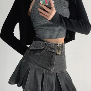 Trendy Gray Denim Skirt - Y2K Aesthetic Cargo Style for Chic Outfits