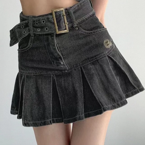 Trendy Gray Denim Skirt - Y2K Aesthetic Cargo Style for Chic Outfits