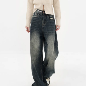 Trendy High Waisted Baggy Jeans for Y2K Aesthetic and Grunge Style Outfits