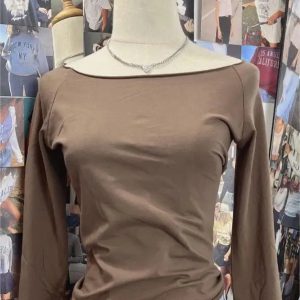 Trendy Long Sleeve Open Shoulder Top for Y2K Fashion & Coquette Aesthetic Styles