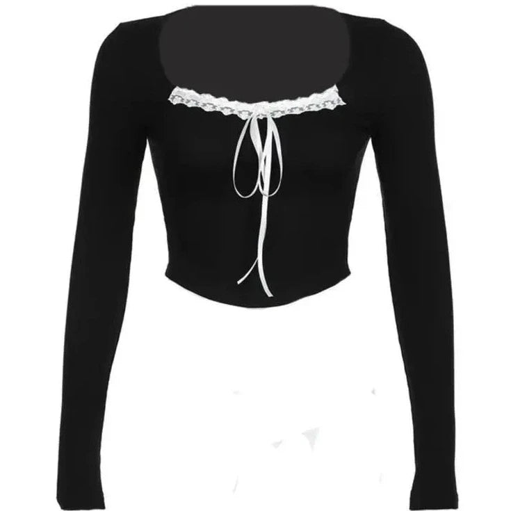 Trendy Long Sleeve Y2K Crop Top for Coquette Aesthetic and Grunge Style Outfits