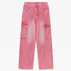 Trendy Pink Cargo Jeans for Y2K Aesthetic Outfits and Coquette Style Looks