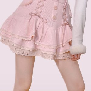 Trendy Pink Y2K Cargo Skirt for Coquette Aesthetic and Grunge Style Outfits