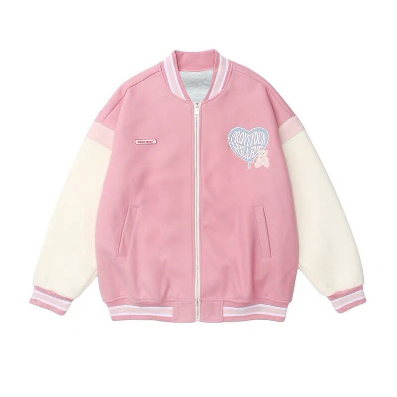 Trendy Pink Y2K Varsity Jacket for Stylish Coquette and Grunge Aesthetic Outfits