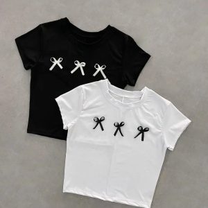 Trendy White & Black Y2K Baby Tee - Perfect for Coquette Aesthetic & Grunge Style