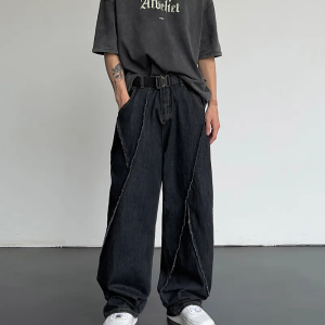 Trendy Y2K Baggy Black Jeans for a Chic Grunge Aesthetic Look