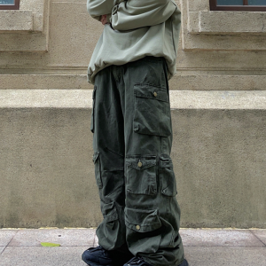 Trendy Y2K Baggy Green Cargo Pants for a Chic Coquette Aesthetic Look