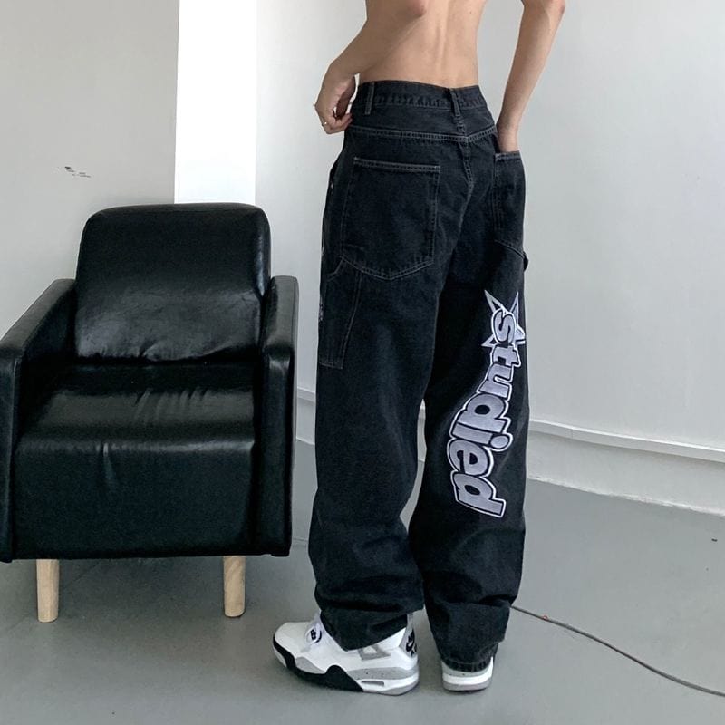 Trendy Y2K Baggy Streetwear Jeans for a Cool Grunge Aesthetic Look