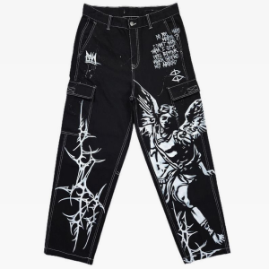 Trendy Y2K Black Jeans with Unique Print for Stylish Aesthetic Outfits