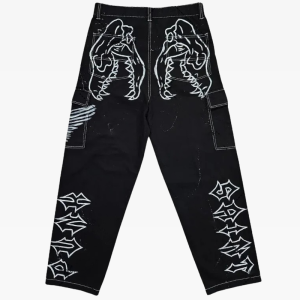 Trendy Y2K Black Jeans with Unique Print for Stylish Aesthetic Outfits