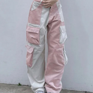 Trendy Y2K Corduroy Cargo Pants for Women - Chic Grunge Aesthetic Bottoms