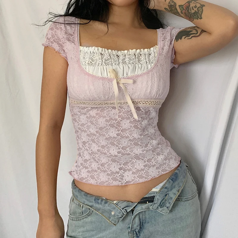 Trendy Y2K Crop Top: Embrace Coquette Aesthetic with Cute Pastel Colors