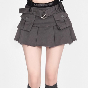 Trendy Y2K Denim Cargo Skirt for Coquette and Grunge Aesthetic Outfits