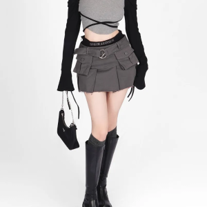 Trendy Y2K Denim Cargo Skirt for Coquette and Grunge Aesthetic Outfits