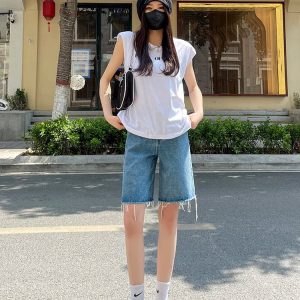 Trendy Y2K Denim Jorts for Women - Stylish Grunge Aesthetic Summer Shorts