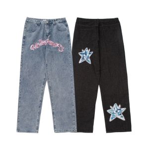 Trendy Y2K Graffiti Jeans for Edgy Aesthetic Outfits - Perfect for Grunge and Coquette Styles