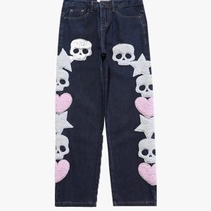 Trendy Y2K Graphic Jeans for a Chic Grunge Aesthetic and Retro Vibe