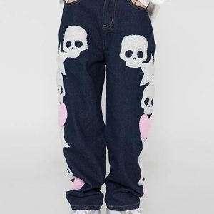 Trendy Y2K Graphic Jeans for a Chic Grunge Aesthetic and Retro Vibe